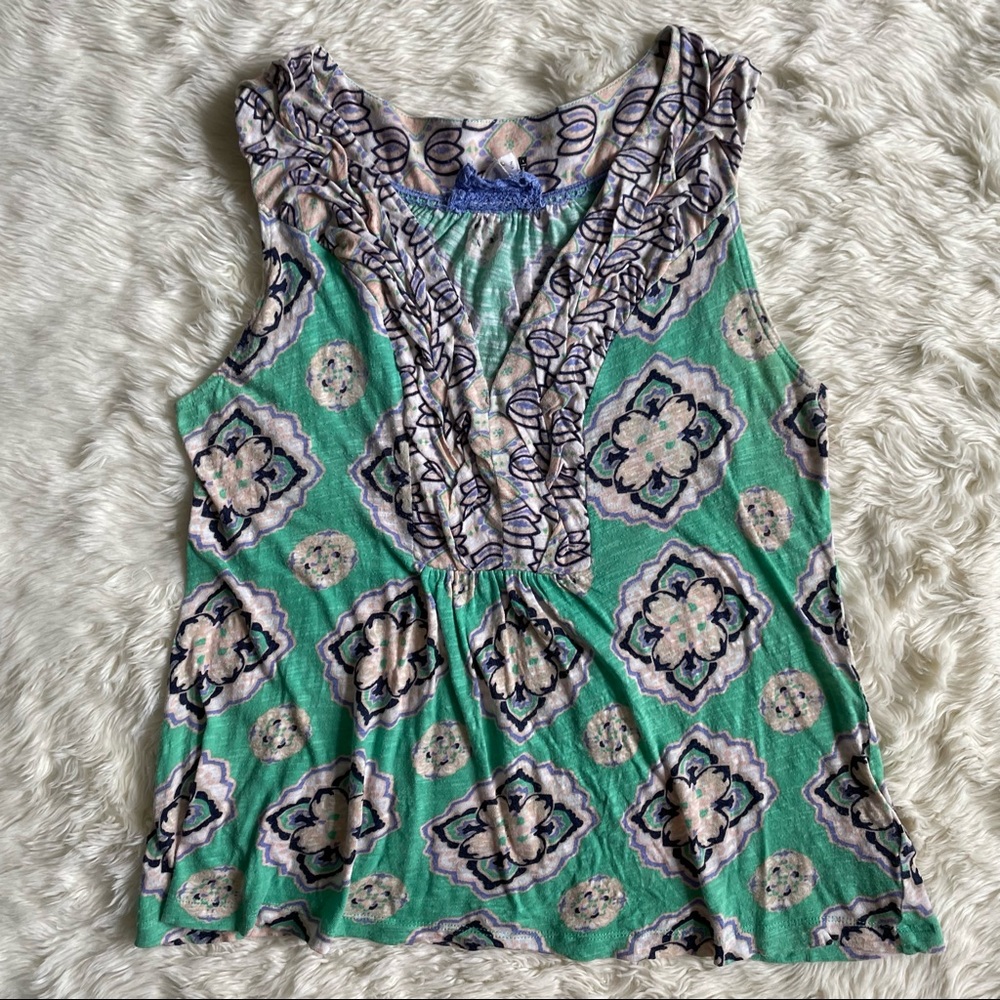 Anthropologie Akemi + Kin Green Boho Patterned Sleeveless Tank Top Sz S